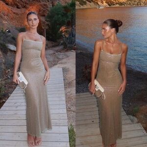 LIMITED EDITION House of CB 'Alondra' Cafe Au Lait Beaded Maxi Dress NWOT size L